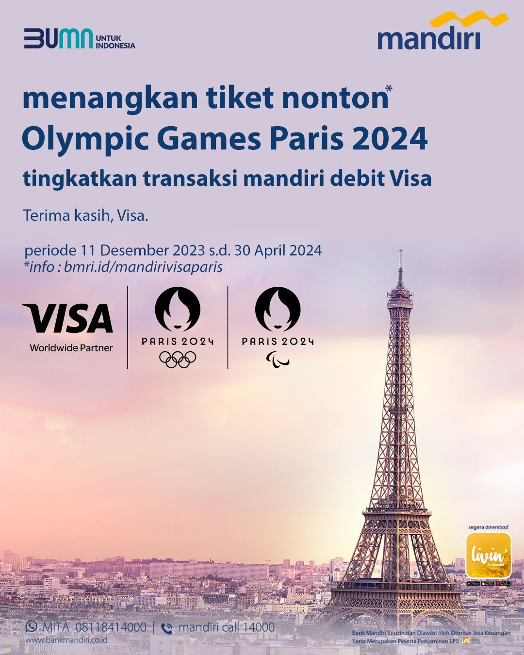 Bank Mandiri Bersama Visa Ajak Nasabah Nonton Olimpiade 2024 di Paris