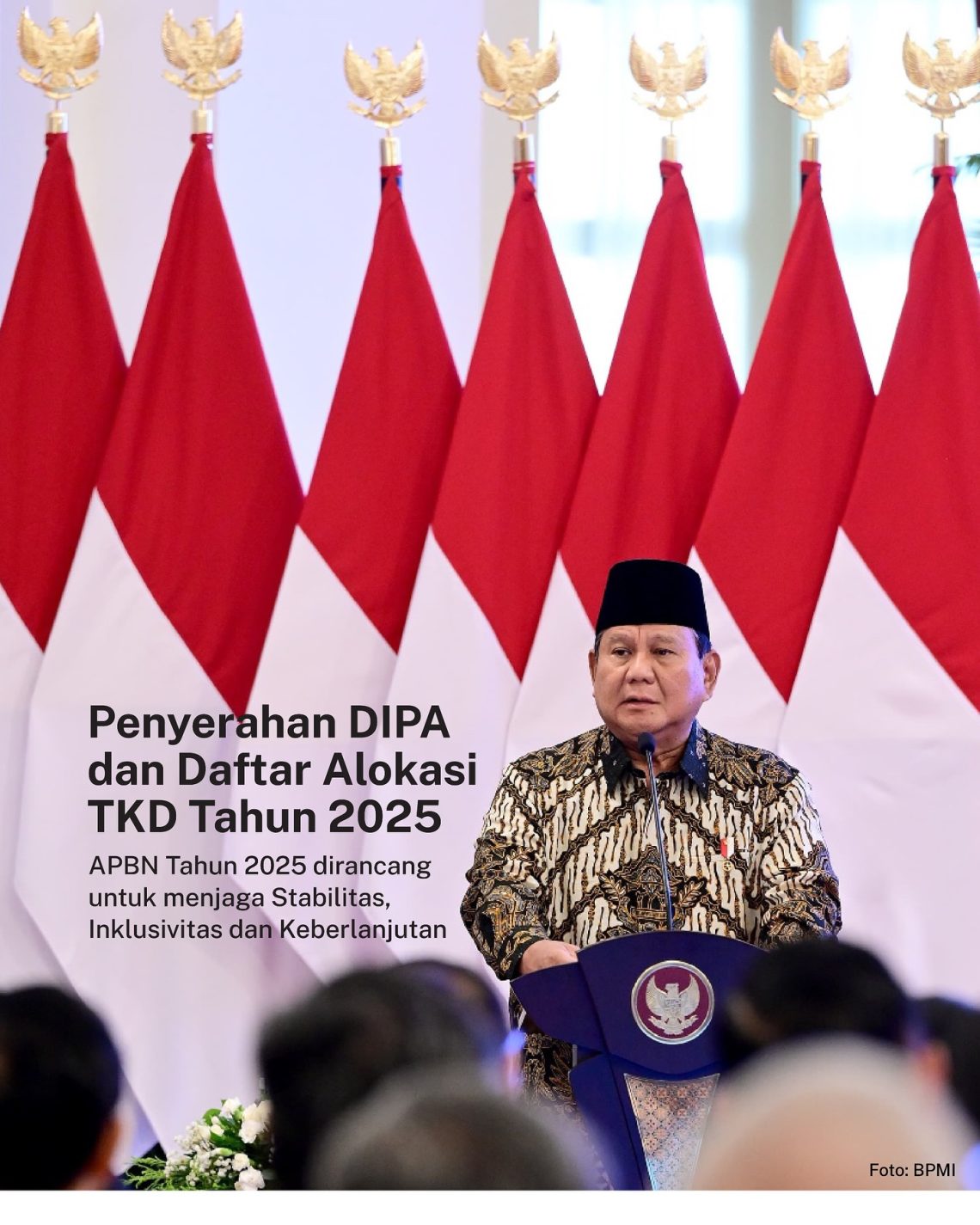 Presiden Prabowo Subianto secara Digital, Serahkan DIPA dan Buku Alokasi Transfer Ke Daerah 2025